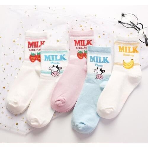 Hot Sale Banana Strawberry Milk Milk Mid-tube Cotton Womens Socks 1 Pair Korean Fashion Casual Socks Womens Socks Woman Socks