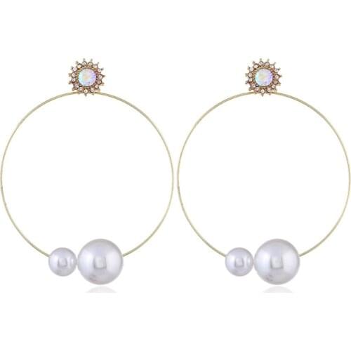 New Hot Circle Pearl Rhinestone Big Stud Earrings For Women Fashion Jewelry Accessories Brincos 2018 AE285