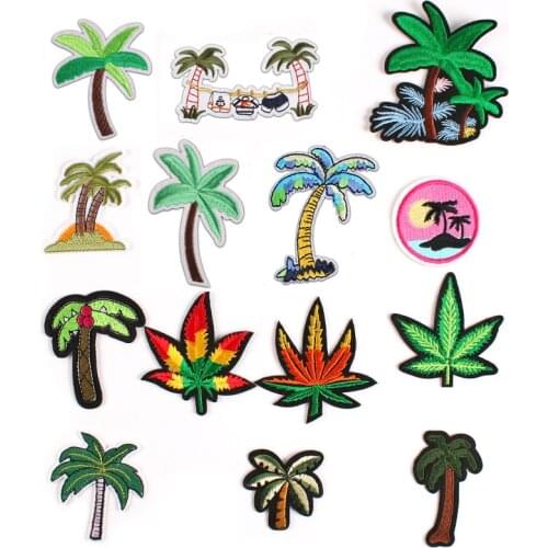 Embroidered Cloth Stickers Clothing Accessories Badge Patch Stickers Coconut Maple Leaf Green Leaves