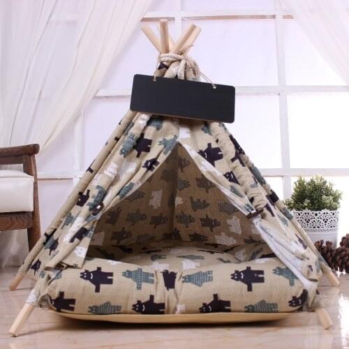 Solid wood pole dog tent with cushion pet tent comfortable cotton kennel cute kennel detachable and easy to clean