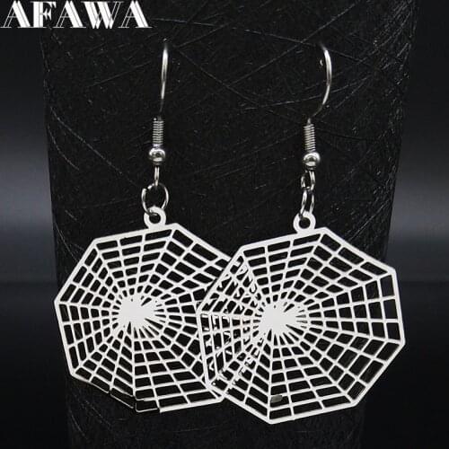 Spider Web Stainless Steel Earring Women Hollow Silver Color Drop Earrings Halloween Gift Jewelry pendientes mujer E612963