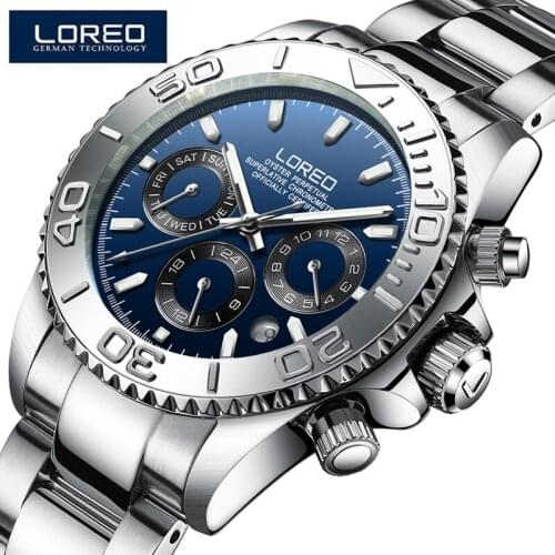 Genuine 200M Waterproof LOREO Brand Men Automatic Mechanical Luminous Diving Full Stainless Steel Six-pin Male Fashion Watch Men