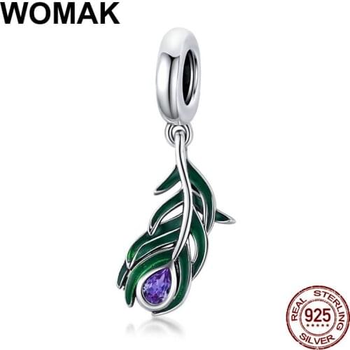 Original 100% 925 sterling silver pendant Peacock Feather charm fit necklace & bracelet bead DIY woman brand jewelry gift making