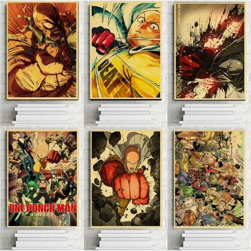 Japanese Anime One Punch Man Poster Cool Retro Painting Wall Stickers Vintage Prints For Bar And Home Decor