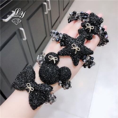 Black Crystal Hair Ties Bowknot Pearl Bear Women Hair Bands Leopard Rhinestone Fashion Bow Hair Accessories Elastic Hair bands