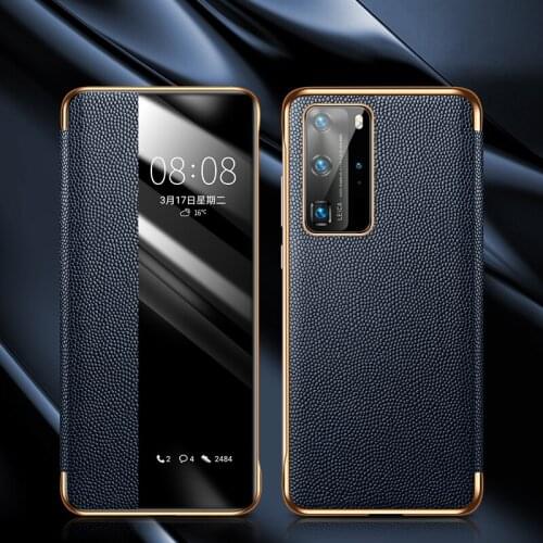 Luxury Huawei P40 Pro Flip Case Intelligent Cover For Huawei P40Pro Mate30 Mate 30 Pro View Window Leather Case Noble Slide