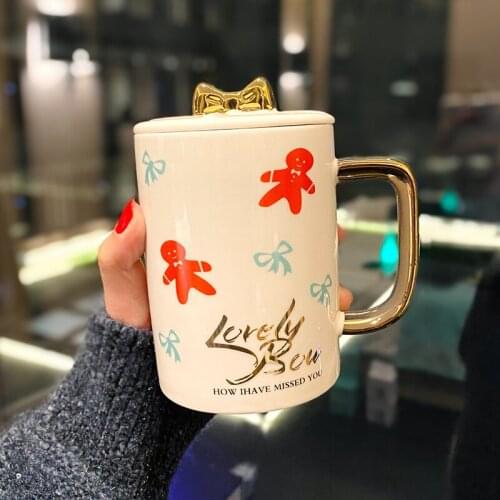 Christmas Bowknot Coffee Cup Saucer Set Pink Blue Ceramic Flower Tea Drink Mugs Afternoon Party Home Drinkware Gifts