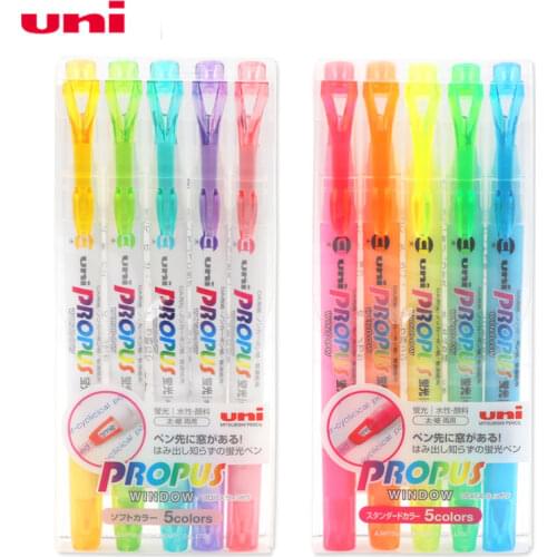 Uni Highlighter Propus Light Color Double Head Window PUS-102T Round / Oblique Student Focused Color Highlighter Stationery
