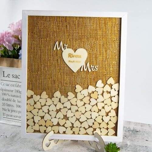 Wedding Guest Drop Top Frame Wedding Guest Book Alternative with Blank Wooden Hearts, a Traditional Guest Book, Picture Frame