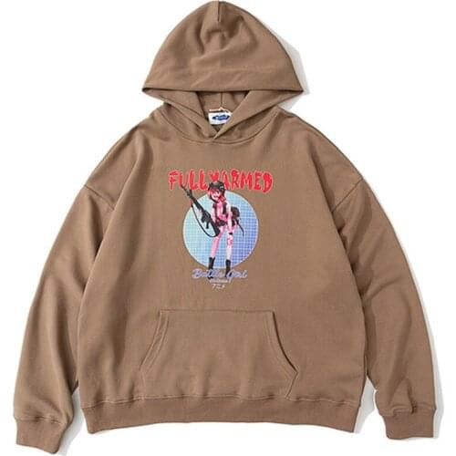 Men Battle Girl Print Couple Hoodie Sweatshirt Womens Oversize Retro Pullover Female Cotton Khaki Hoodies Coats худи оверсайз