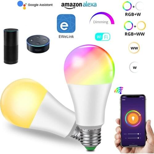 EWelink APP Control Smart Light 806LM E27 85-265V 9W White/Warm/RGB+CCT Timing Dimmable Color Bulb Lamp Work With Alexa Google