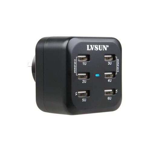 UDOLI Universal 6 Ports USB Wall Charger Travel AC Power Adapter for iPhone 6 Galaxy S6 edge with Detachable Plug EU US UK AU KR