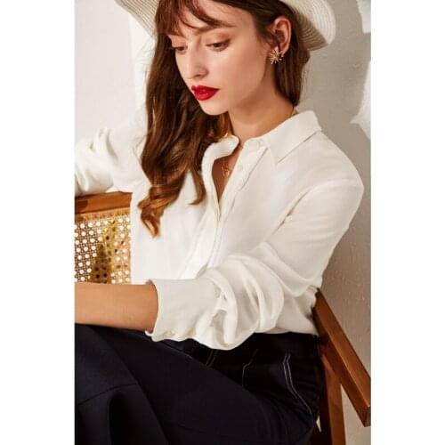 30M Heavy Real Silk White Blouse Women Long Sleeve 100% Mulberry Silk Loose Autumn Top M L XL Free Shipping