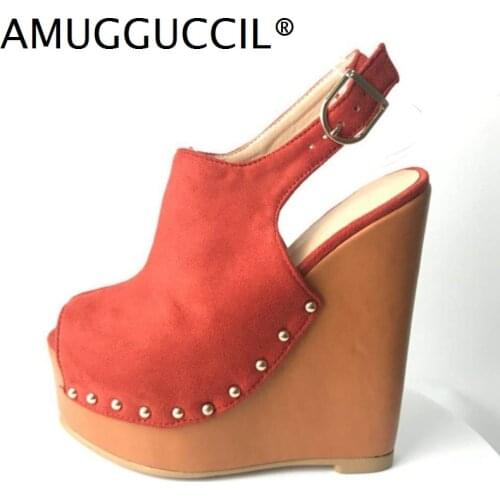 2021 New Plus Big Size 35-48 Black Orange Coffee Fashion Sexy High Heel Platform Party Ladies Summer Wedge Women Sandals L1100