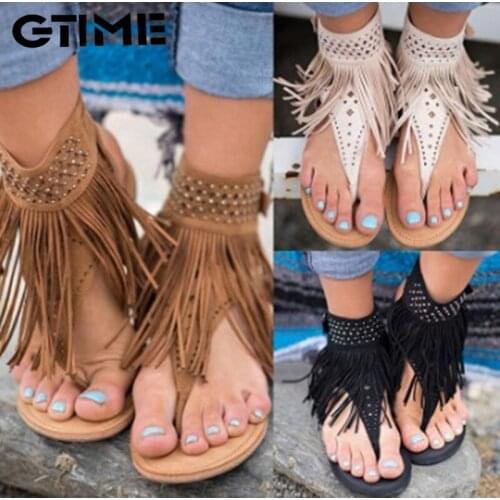 Summmer Shoes Flat Sandals Women Sexy Tassel 2020 Lady Rome Sandals Shoes Ankle Flat Flip Flops Shoes Summer For Women#SJPAE-245