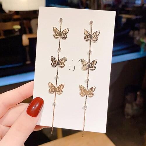 Fairy Multi Butterfly Earrings Long Tassel for Women Girl Gold Color Metal Insect Hanging Dangle Earrings Party Jewelry Gift