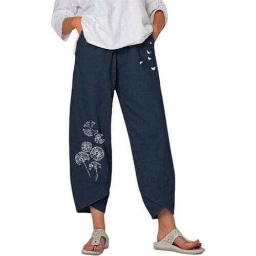 Women’ s Loose Pants, Female Butterfly Dandelion Print High Waist Trousers for Spring Summer Fall, S/M/L/XL/XXL/XXXL