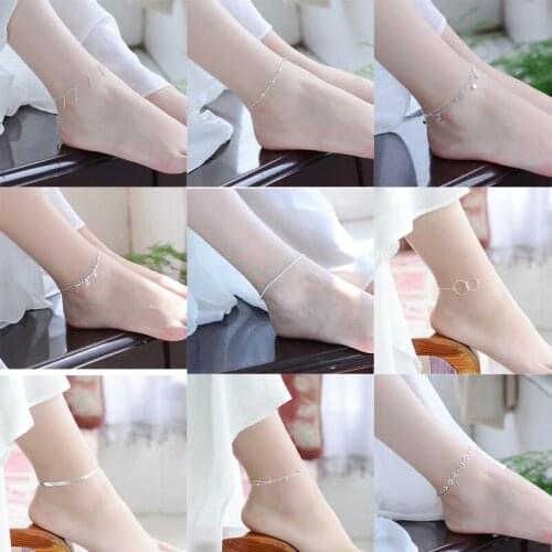 Fashion Anklet 925 Sterling Silver For Women Girls Ladies Foot Jewelry Leg Chain Bracelet Adjustable Length