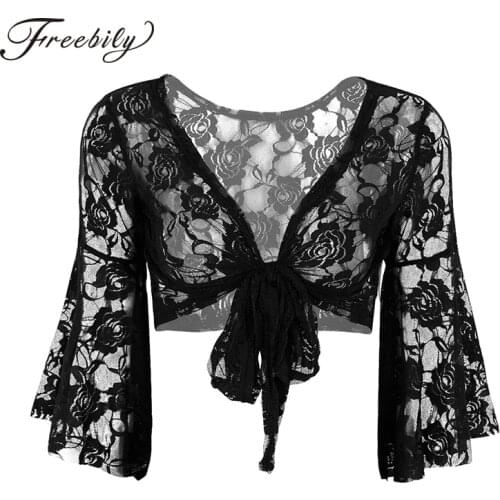 Womens Flare Sleeve Belly Dance Butterfly Lace Bolero Belly Dance Class Cape Shrugs For Women Bolero Femme Performance Jacket