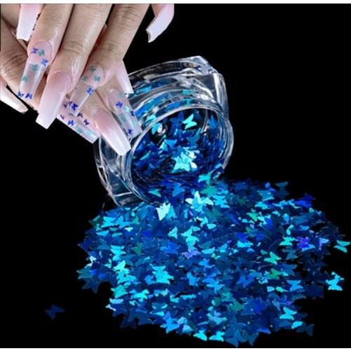 1 Box Holographic Butterfly Shape Nail Art Glitter 3D Laser Star Flakes Silver Gold Sequins Gel Polish Manicure Nail Decoration