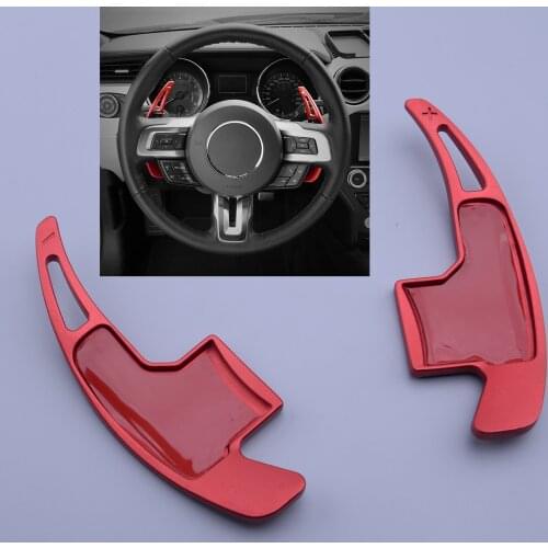 1Pair Steering Wheel Shift Paddle Shifter Extension Trim Cover Moulding Red Aluminum Alloy Fit for Ford Mustang 2015 2016 2017