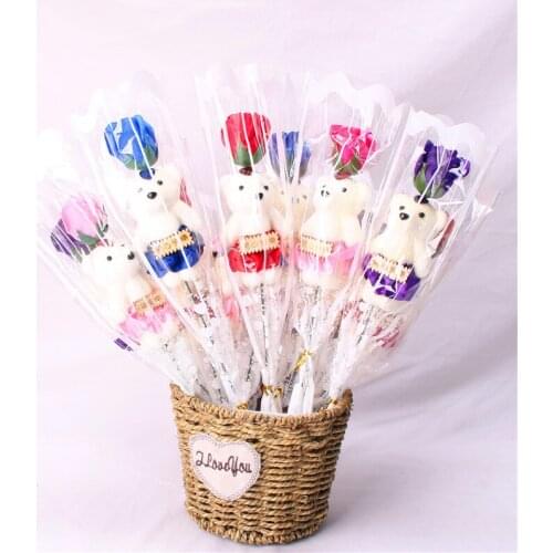 1pcs/Rose Soap Flower Single Rose Bear Christmas Valentines Day Creative Gifts Christmas Valentines Day Wedding Decorations