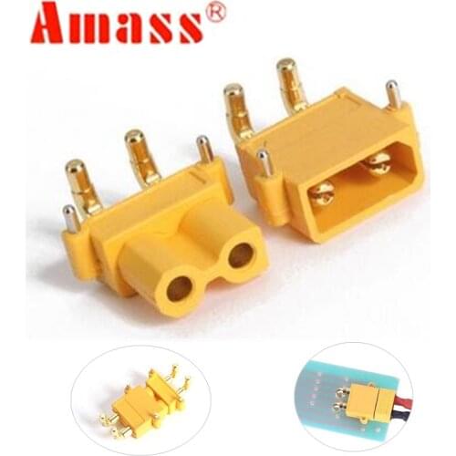 2Pairs AMASS XT30PW Banana golden XT30 Upgrade Right Angle Plug Connector male female ESC Motor PCB board plug connector 40%Off