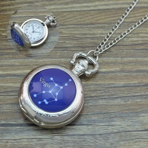 2018 Silver 12 Zodiac Signs Necklace pocket watch For Women Men Birthday Christmas Gift 12 Constellations Fob watches
