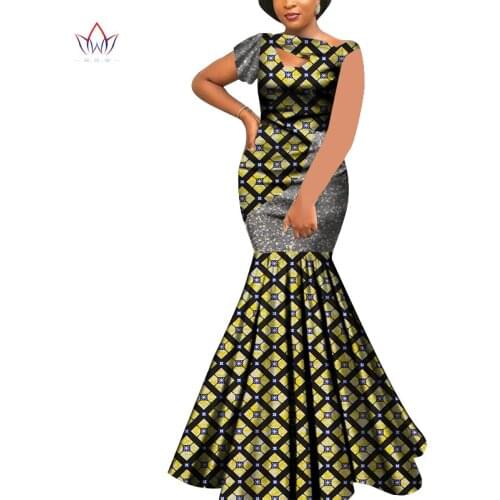 2021 African Dresses For Women Bazin Riche Style Femme Bodycon Lady Print Wax Plus Size Party Long Wedding Vestido Wy8602