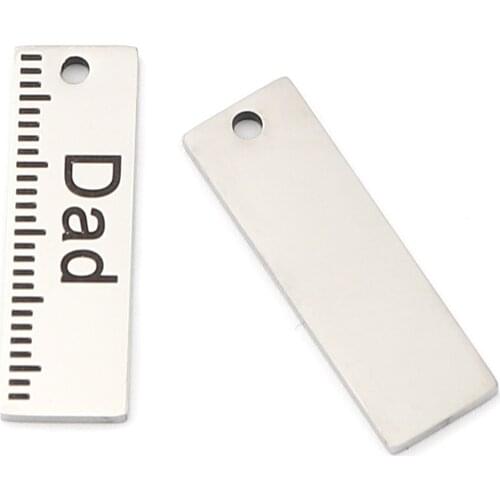 3 PCs Stainless Steel Ruler Charms Silver Color Message " Dad " Pendants 28mm x 9mm For DIY Necklace Earring Jewelry Making