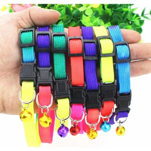 3pcs Rainbow Color Pet Collar with Small Bell Soft Nylon Neck Accessories for Puppy Dogs Cats Adjustable Dog Cat Collars 1.0cm