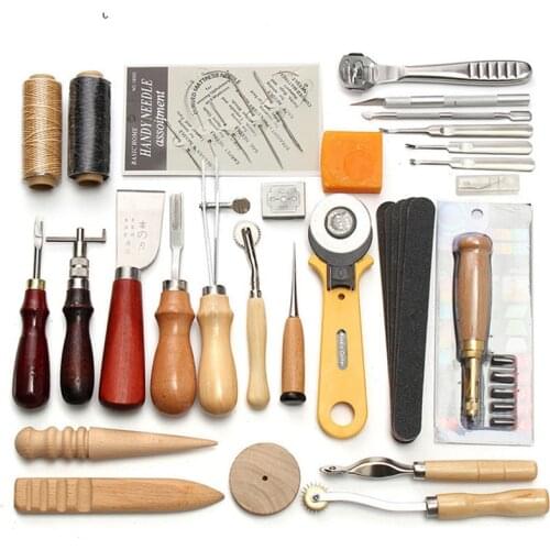 37Pcs Leather Craft Tools Kit Hand Sewing Professional Stitching Punch Carving Work Saddle Leathercraft Set
