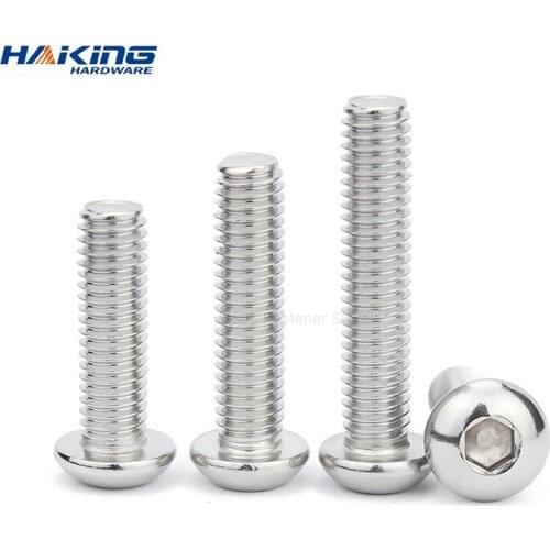 10/20/50pcs M2 M2.5 M3 M4 M5 M6 M8 A2-70 304 Stainless Steel Bolts Button Head Hex Hexagon Socket Allen Screw Bolt ISO7380