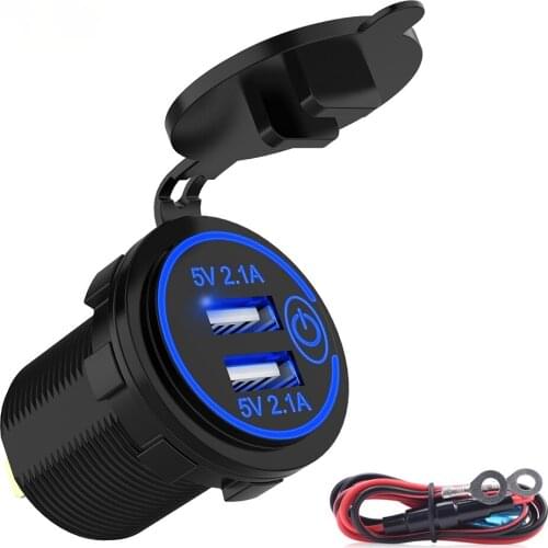 DIY 4.2A Dual USB Charger Socket Power Outlet Voltmeter 12-24V Universal for Car/Boat/Motorcycle/Marine RV Wire Fuse DIY Kit