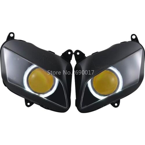 Motorcycle Custom Headlight White Angel Eyes Yellow Demon Eyes Projector Headlight Assembled Fit For Honda CBR600RR 2007-2012