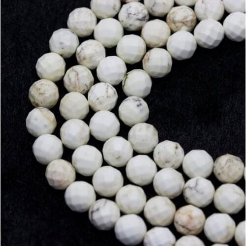 White Turquois e Magnesite Faceted Round Loose Beads,Size 4mm 6mm 8mm 10mm 12mm Faceted Howlite Beads 15.5'' Strand