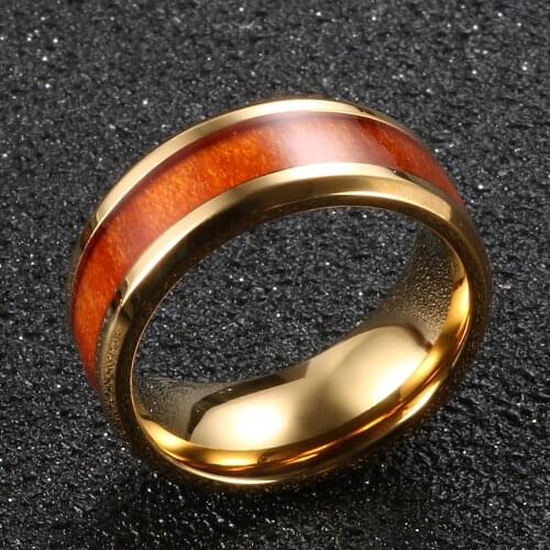 Stainless Steel Dropping Glue Ring Curved With Red Wood Grain For Men Women Fashion Ring Jewelry Gift