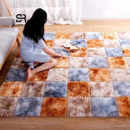 RAYUAN One Piece 30x30CM Foam DIY Puzzle Mat Gradient Villi Shaggy Carpet Plush Soft Area Rug Children Baby Playmat