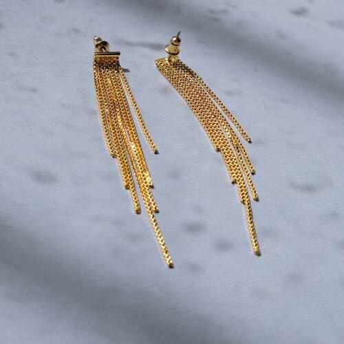 INS good-looking long tassel earrings, advanced Korean temperament, simple retro gold multi-layer earrings, thin face