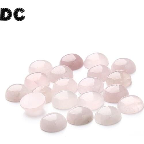 DC 20pcs/lot 6/8/10/12/18/20/25mm Pink Crystal Quartz Stone Cabochons Beads Round FlatBlack fit DIY Jewelry Findings F3105