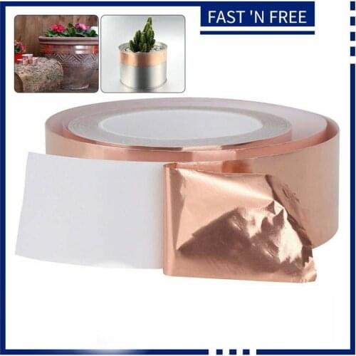 1pc Copper Foil Tape 50MM*20M Adhesive Copper Slug Snail Barrier Tape Copper Conductive Adhesive Copper Foil Tape EMI Shielding
