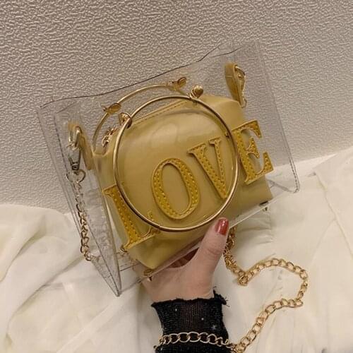 Summer Transparent Jelly bag Metal Ring Tote bag Quality PVC Womens Designer Handbag Letter Chain Shoulder Messenger Bag X1-99