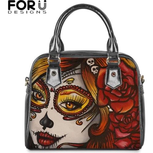 FOURDESIGNS Hot Sale Bags for Women Charming Sugar Skull Day Of The Dead Art Print Crossbody Sac Ladies Casual Tote Clutch Bag