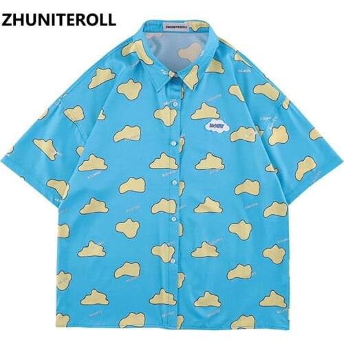 Fashion Hawaiian Shirt Harajuku Streetwear Clouds Print Hip Hop 2021 Beach Shirt Summer Short Sleeve Aloha Shirt Casual Shirt