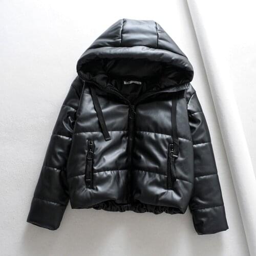 Fashion Winter Coat Leather Bubble Coat Women Zipper Waterproof Cotton-padded Black leather Jacket Woman Parkas PADDED OUTWEAR