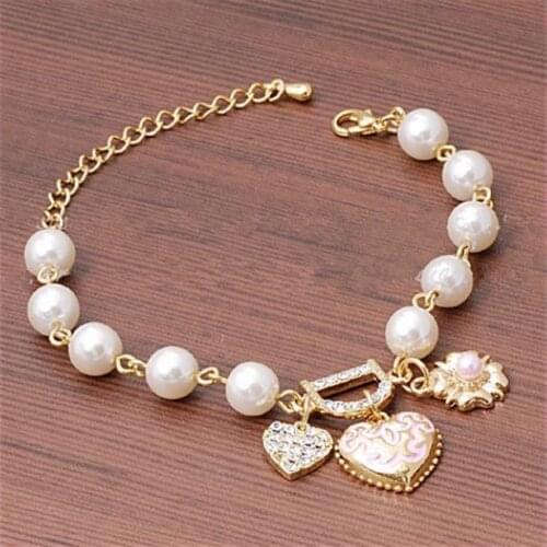 Cxwind Fashion Pearl Chain Bracelet Letter D Cuff Bracelets for Women/Men Couple Love Heart Bracelets & Bangles Bijoux Gift