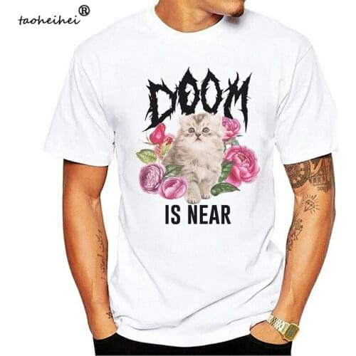 Doom Is Near Kitten Mens Short Sleeve Funny Humor Graphic T-Shirt fitness Tee Tshirt