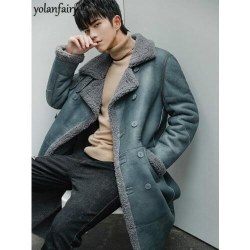 2020 Winter Genuine Leather Jacket Men Long Real Fur Coat Mens Shearling Jacket Sheepskin Coat for Men Veste Cuir Homme 18148