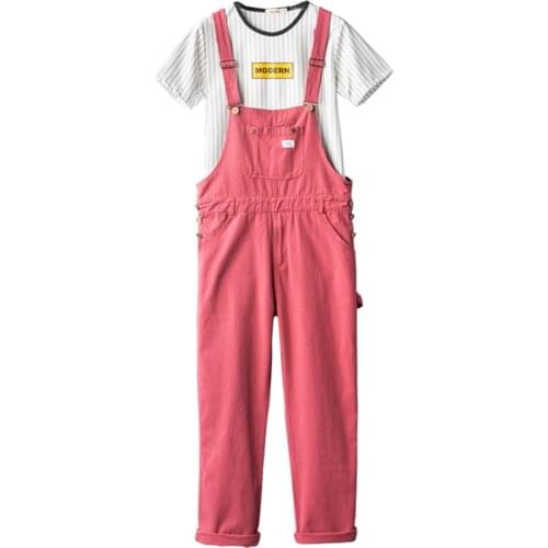 Mens Loose Fancy Color Bib Overalls Hip Hop Straight Pants Casual Pockets Jumpsuits for Youth Pink Black Blue