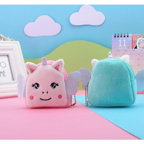 Soft plush cartoon unicorn women coin purse mini cute oval zipper children girls coin purse wallet card USB cable bag key wallet
